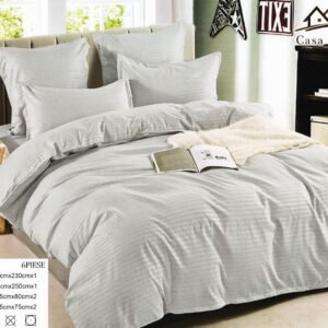 Lenjerie de pat 6 piese Damasc , culoare gri deschis