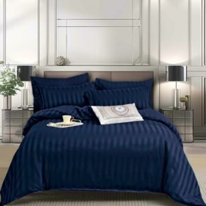 Lenjerie de pat 6 piese, Damasc, culoare albastru închis