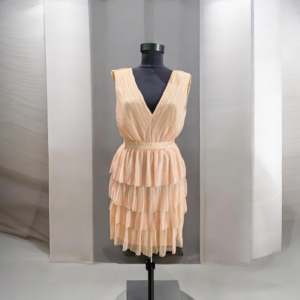 Rochie scurta de ocazie, din dantela, roz pudră