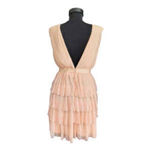 Rochie scurta de ocazie, din dantela, roz pudră