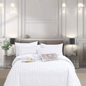 Lenjerie de pat 6 piese, Damasc, culoare alb