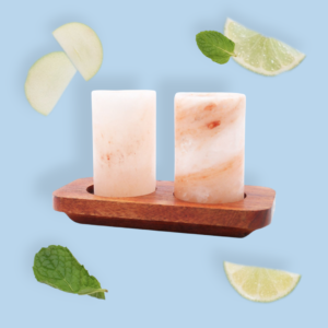 Set de 2 Pahare de Sare din Himalaya pe o Tavǎ de Servire