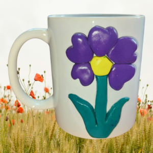 Cana decorată cu lut polimeric, Fimo, model Floare