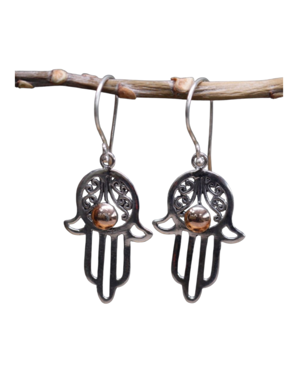 Cercei din Argint și Aur 18K- Hamsa,  AWGifts