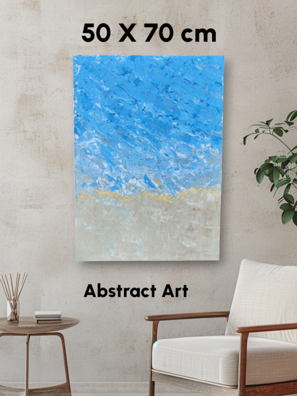 Tablou pictat și decorat manual cu foiță de Aur de 24K, Azure Serenity, 50x70cm