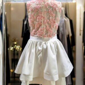 Rochie de ocazie din Satin și Dantelǎ floralǎ, alb Ivoire- mărimea L (40)