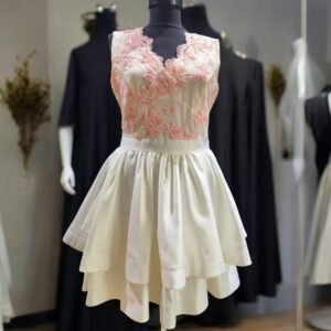 Rochie de ocazie din Satin și Dantelǎ floralǎ, alb Ivoire- mărimea L (40)