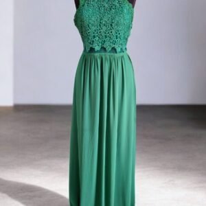 Rochie elegantǎ lungǎ, verde, cu dantelǎ aplicatǎ- mǎrimea L (40)
