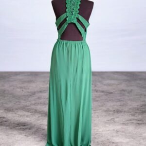 Rochie elegantǎ lungǎ, verde, cu dantelǎ aplicatǎ- mǎrimea L (40)