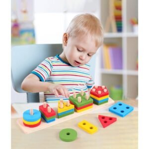 Jucǎrie Educativǎ, Tip Montessori, din Lemn, Forme Geometrice, 20 piese, 1 an +, 6×26,5 cm, Multicolor