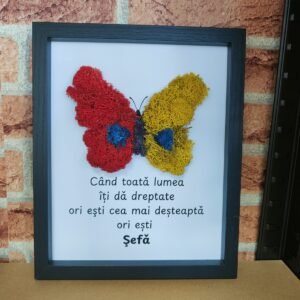 Tablou decorat cu licheni stabilizați- Butterfly, dimensiuni 22×27 cm