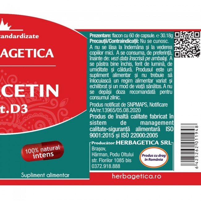 Quercetin + Vitamina D3 Herbagetica 60 Capsule - imagine 3