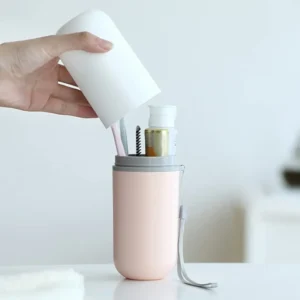 Suport portabil ElastiX pentru periuta si pasta de dinti, 21 cm x 6.5 cm, roz