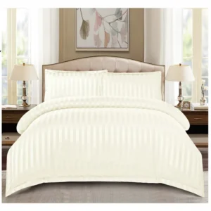 Lenjerie de pat Damasc,4 Piese,Cearceaf cu Elastic,Crem-Primǎvara