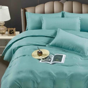 Lenjerie de pat Damasc cu Elastic, Pat 2 Persoane, Verde Menta-JOJO HOME