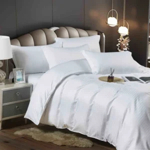 Lenjerie de pat Damasc cu Elastic, Pat 2 Persoane, Alb-JOJO HOME