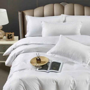 Lenjerie de pat Damasc cu Elastic, Pat 2 Persoane, Alb-JOJO HOME