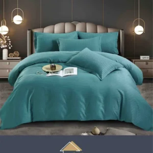 Lenjerie de pat Damasc cu Elastic, Pat 2 Persoane, Turcoaz- JOJO HOME