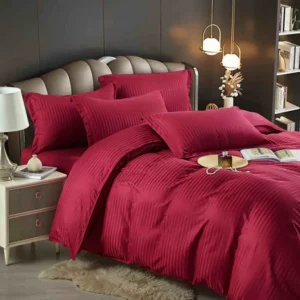 Lenjerie de pat Damasc cu Elastic, Pat 2 Persoane, Grena-JOJO HOME