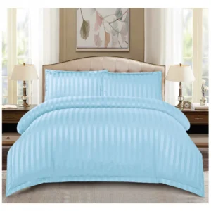 Lenjerie de pat Damasc,4 Piese,Cearceaf cu Elastic,Bleu -Primăvară