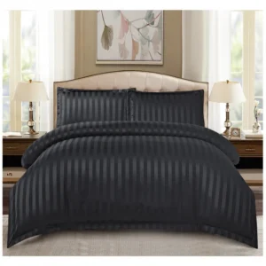 Lenjerie de pat Damasc,4 Piese,Cearceaf cu Elastic,Negru-Primǎvara