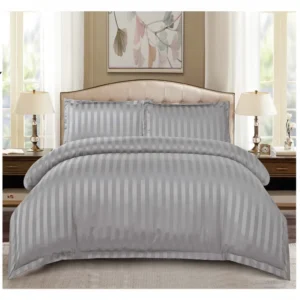 Lenjerie de pat Damasc,4 Piese,Cearceaf cu Elastic,Gri deschis- Primăvara