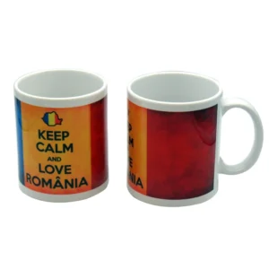 Cana cu mesaj Keep calm and love Romania, ceramica, multicolor, 250 ml
