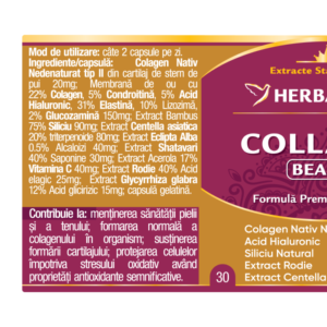 COLLAGEN BEAUTY 30 capsule 2 tipuri de colagen – efect anti-ageing, de reîntinerire și împrospătare a tenului.