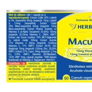 MACURETIN 60 capsule Claritate vizuală, sănătatea retinei, formulă cu mezo-zeaxantină, luteină și zeaxantină.