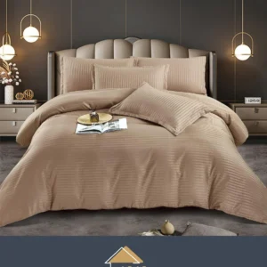 Lenjerie de pat Damasc,Crem inchis,4 Piese,pentru 1 Persoana-JOJO HOME