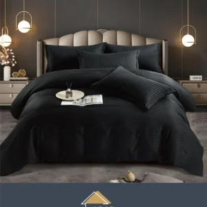 Lenjerie de pat Damasc,Negru,4 Piese,pentru 1 Persoana- JOJO HOME