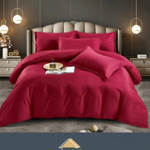 Lenjerie de pat Damasc,Rosu,4 Piese,pentru 1 Persoana- JOJO HOME