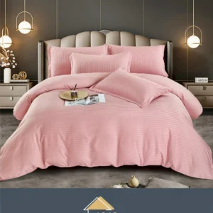 Lenjerie de pat Damasc,Roz,4 Piese,pentru 1 Persoana- JOJO HOME