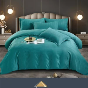 Lenjerie de pat Damasc,Turcoaz,4 Piese,pentru 1 Persoana- JOJO HOME