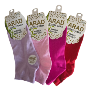 Set 4 perechi șosete damă scurte Arad, mărimea 35–39, culori mov, roz, fucsia și roșu