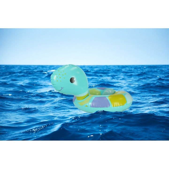 Colac de inot gonflabil pentru copii 50 x 46 cm model Blue Turtle, 3-6ani - imagine 5