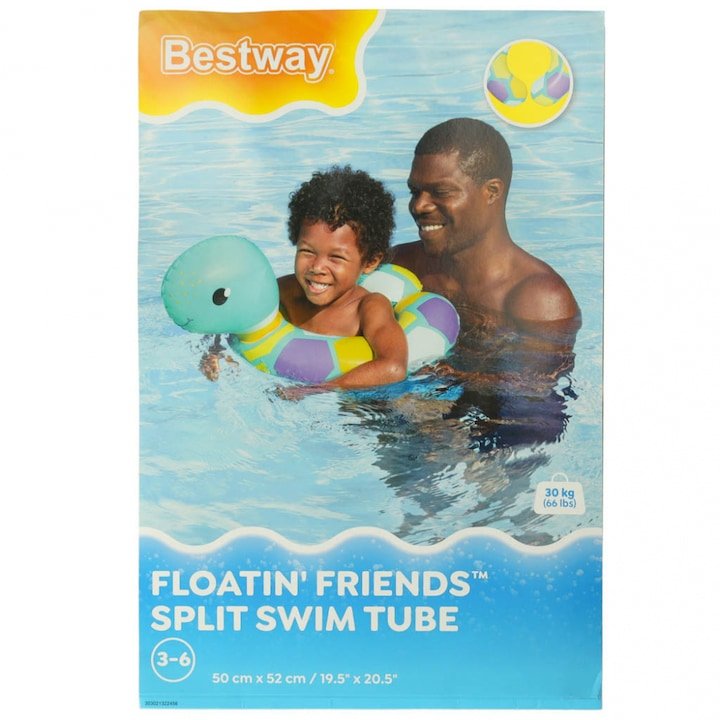 Colac de inot gonflabil pentru copii 50 x 46 cm model Blue Turtle, 3-6ani - imagine 2