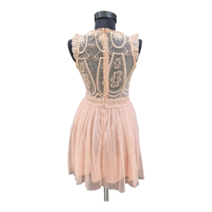 Rochie roz pudră cu dantelă și voal, elegantă– mărimea S