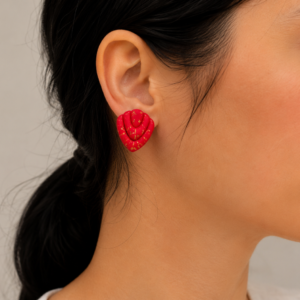 Cercei handmade din Fimo – Roșu cu foiță aurie