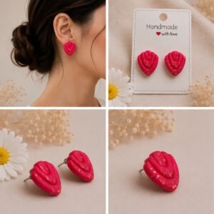Cercei handmade din Fimo – Roșu cu foiță aurie