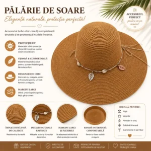 Pălărie de Soare Damă Maro cu Bor Lat și Accesorii Boho