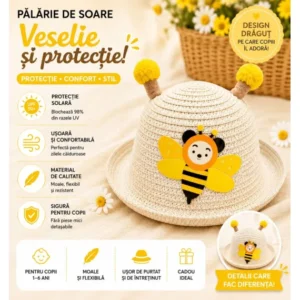 Palarie de soare pentru copii cu model albina, usoara si confortabila