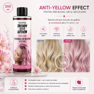 Solutie Clatire Pentru Revitalizarea Culorii, Anti Yellow, Roz, Venita, 200 Ml
