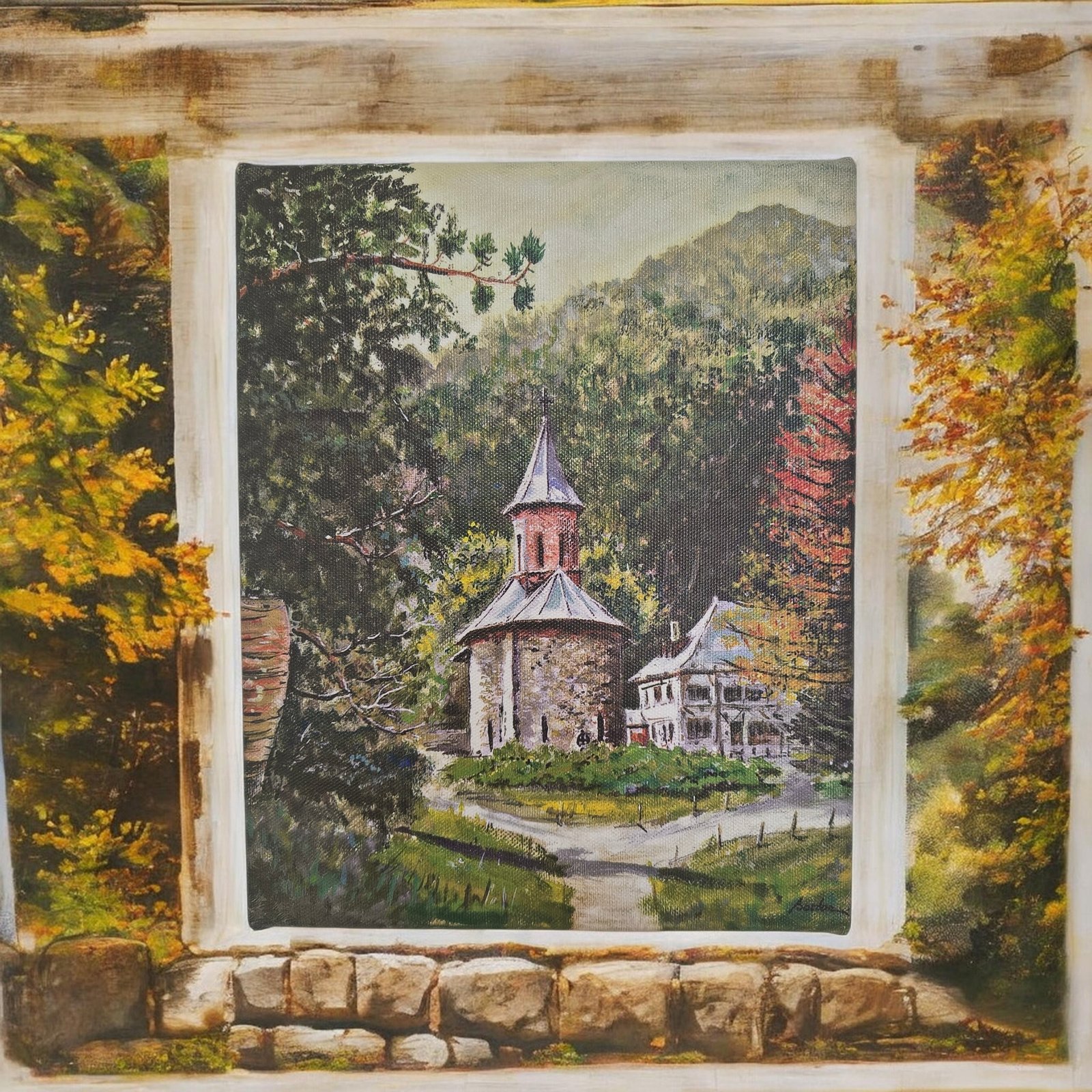 Tablou decorativ – Mănăstirea Prislop, imprimare pe pânză (20 x 25 cm) - imagine 2