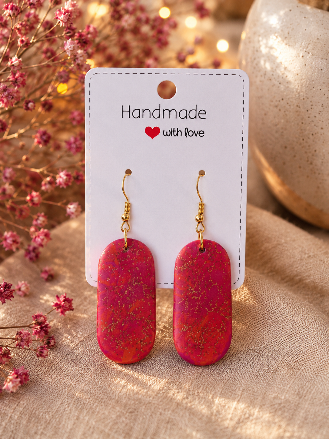 Cercei handmade din Fimo – Fuchsia Glow - imagine 2