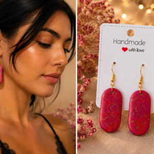 Cercei handmade din Fimo – Fuchsia Glow