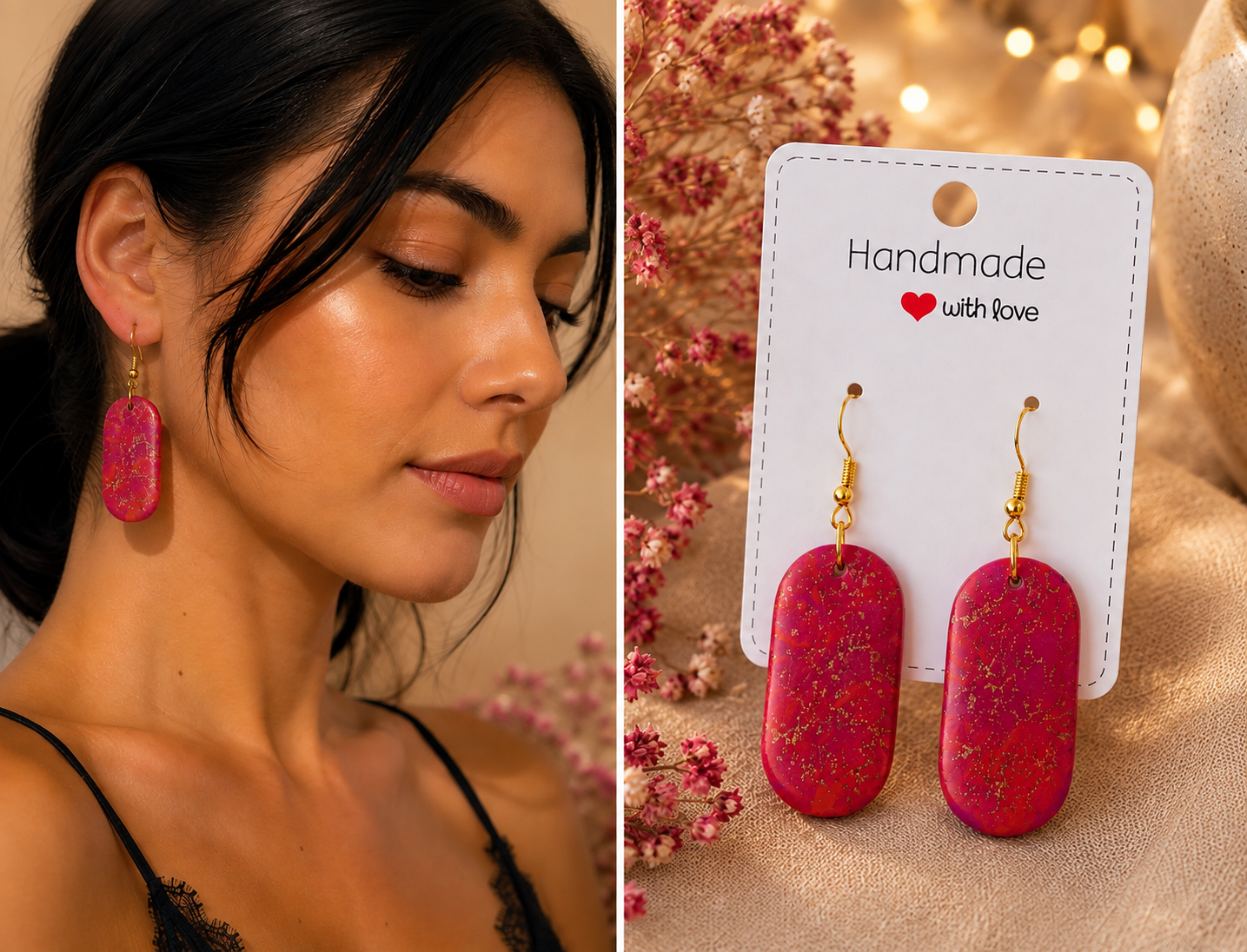 Cercei handmade din Fimo – Fuchsia Glow