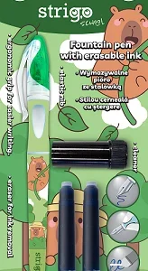 Stilou Strigo cu Cerneală care se Șterge + 2 Rezerve + Dispozitiv Curățare Penița, Capybara Verde – Strigo