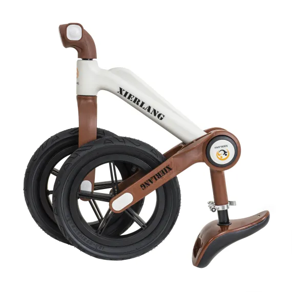 Bicicleta fara pedale, pliabila, pentru copii XIERLANG, roti de cauciuc si scaun reglabil, +3ani, alb si maro Z-TOOLS - imagine 4