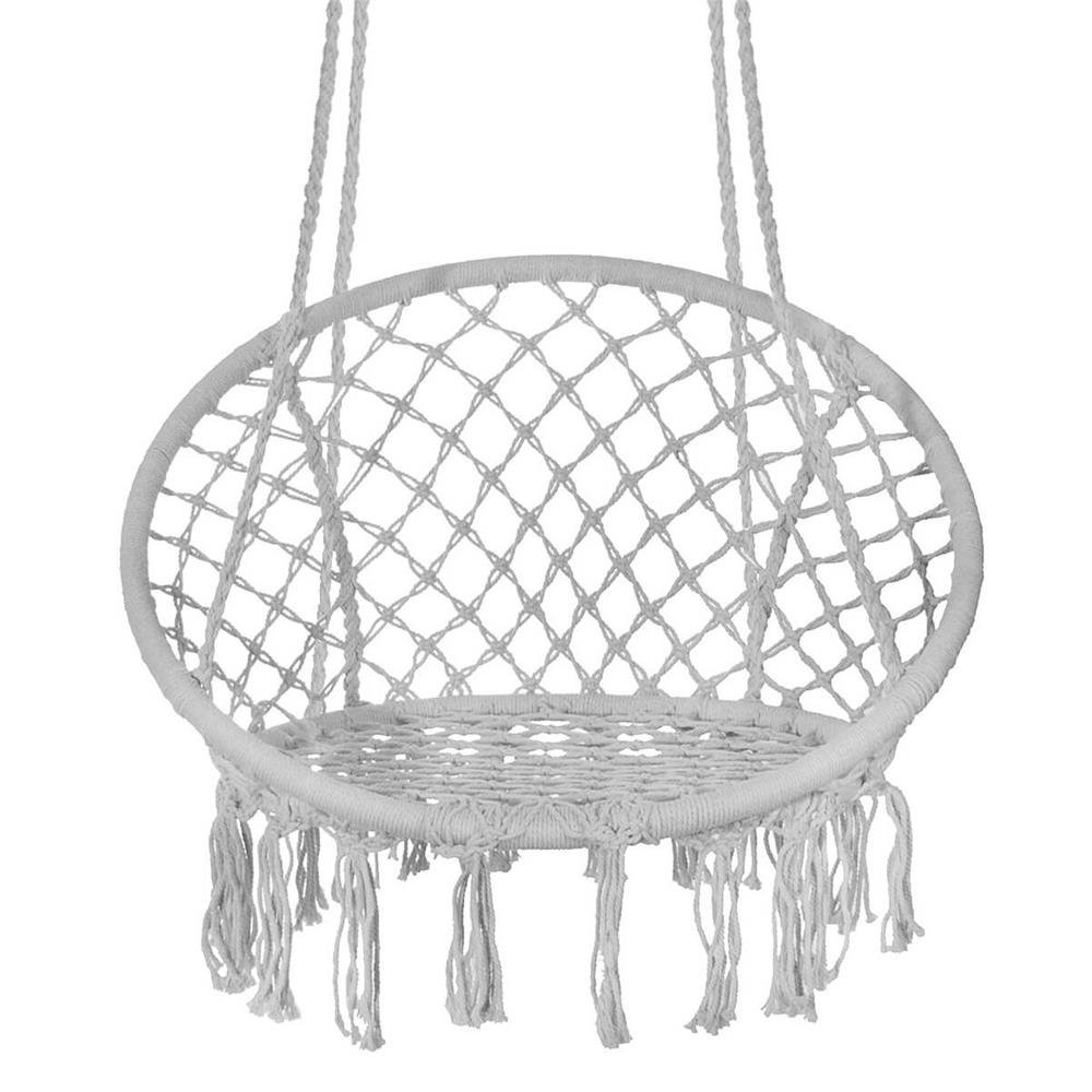 Scaun rotund tip leagan suspendat pentru casa sau gradina, cu franjuri, 150kg, gri - imagine 13